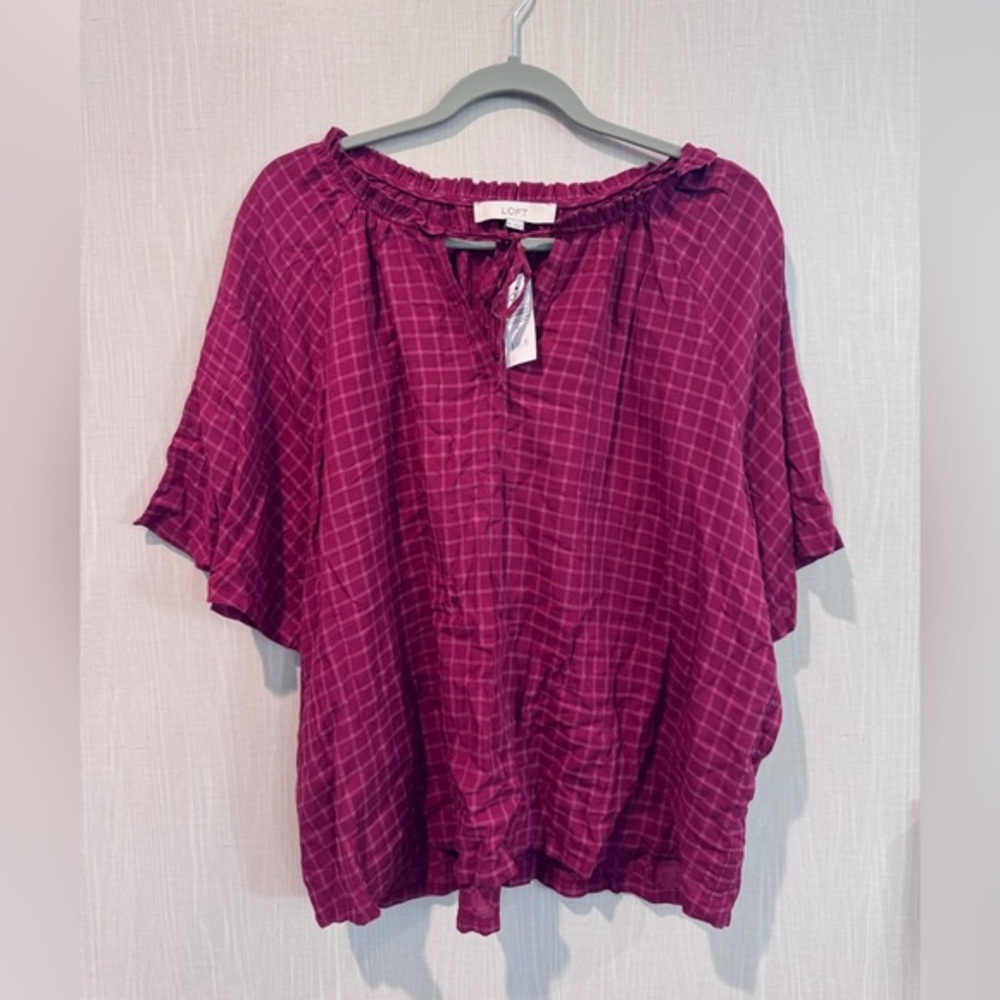 LOFT Women's Maroon Plaid Blouse